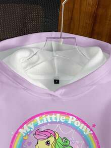 My Little Pony X SHEIN Plus Size Casual Horse Print Loose Hooded Sweatshirt, Autumn - White - View 3