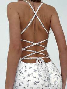 Aloruh Đầm hai dây in họa tiết hoa nhí thanh lịch, thích hợp mặc thường ngày và dự tiệc. - màu đen - Xem 2