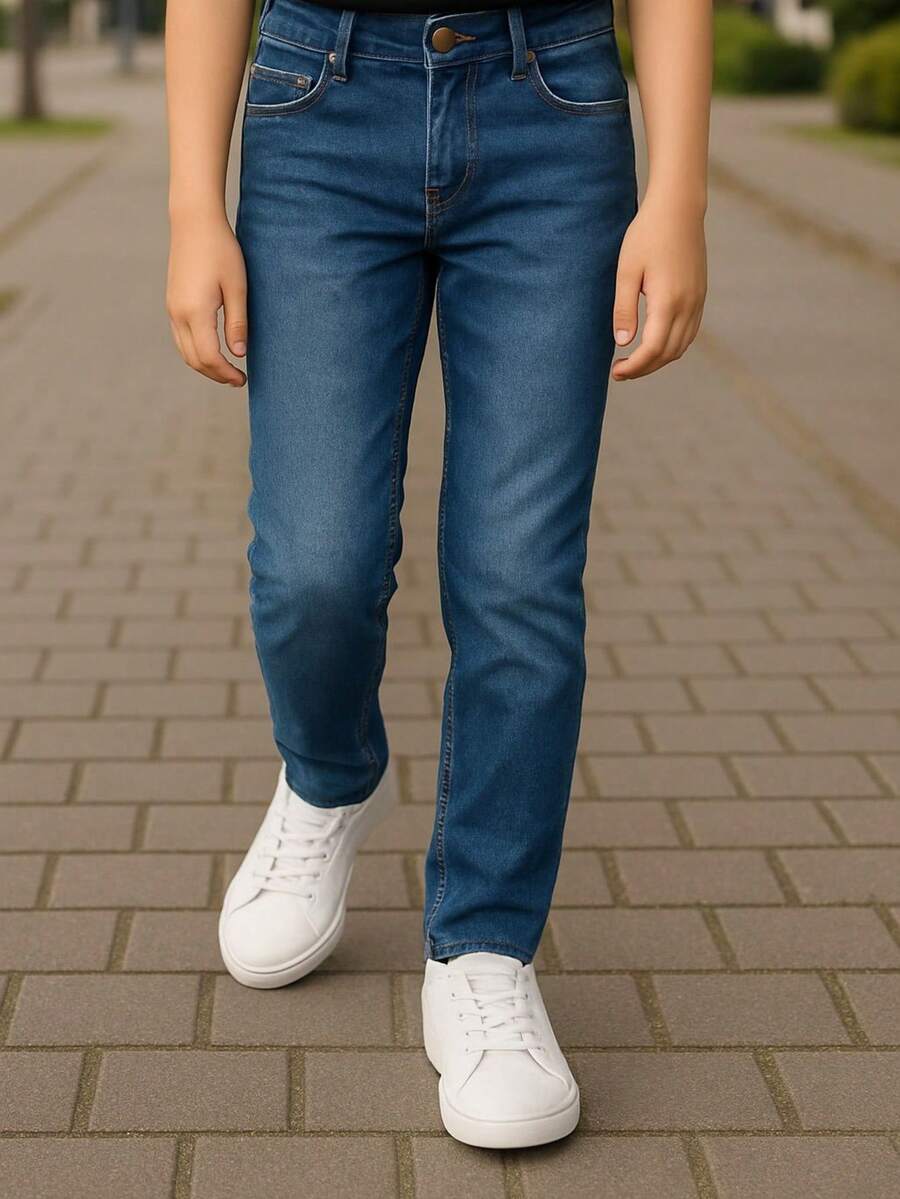 Jeans de niño con deslavado slim - Azul lavado medio - Ver 1