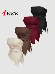 SHEIN MOD Multi-Piece Bustier Top With Side Tied Waist Pleats,Retro Printed Tube Top, Spring Top, Going Out Top,Sexy Tops,Prom Top,Cute Tops, Strapless Tops, 4 Packs Tube Tops, Party, Casual,Country Concert,Valentine's Day, Summer For Women - Multicolor - View 3