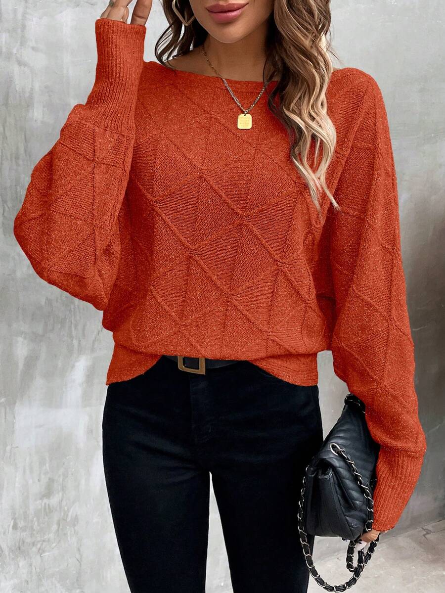 SHEIN LUNE 1pc Women's Casual Solid Color Long Sleeve Pullover Sweater - Orange - View 1