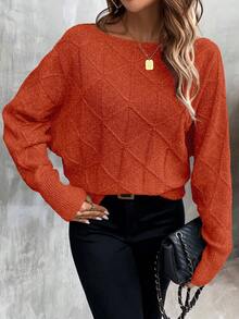 SHEIN LUNE 1pc Women's Casual Solid Color Long Sleeve Pullover Sweater - Orange - View 3