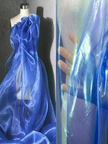 1 Vải Organza cắt sẵn trong suốt cầu vồng ma thuật laser ba chiều lấp lánh vải mỏng cho trang phục may tự làm trang phục tiệc cưới vật liệu nền thủ công vật liệu bán chạy - Xanh đậm - Xem 2