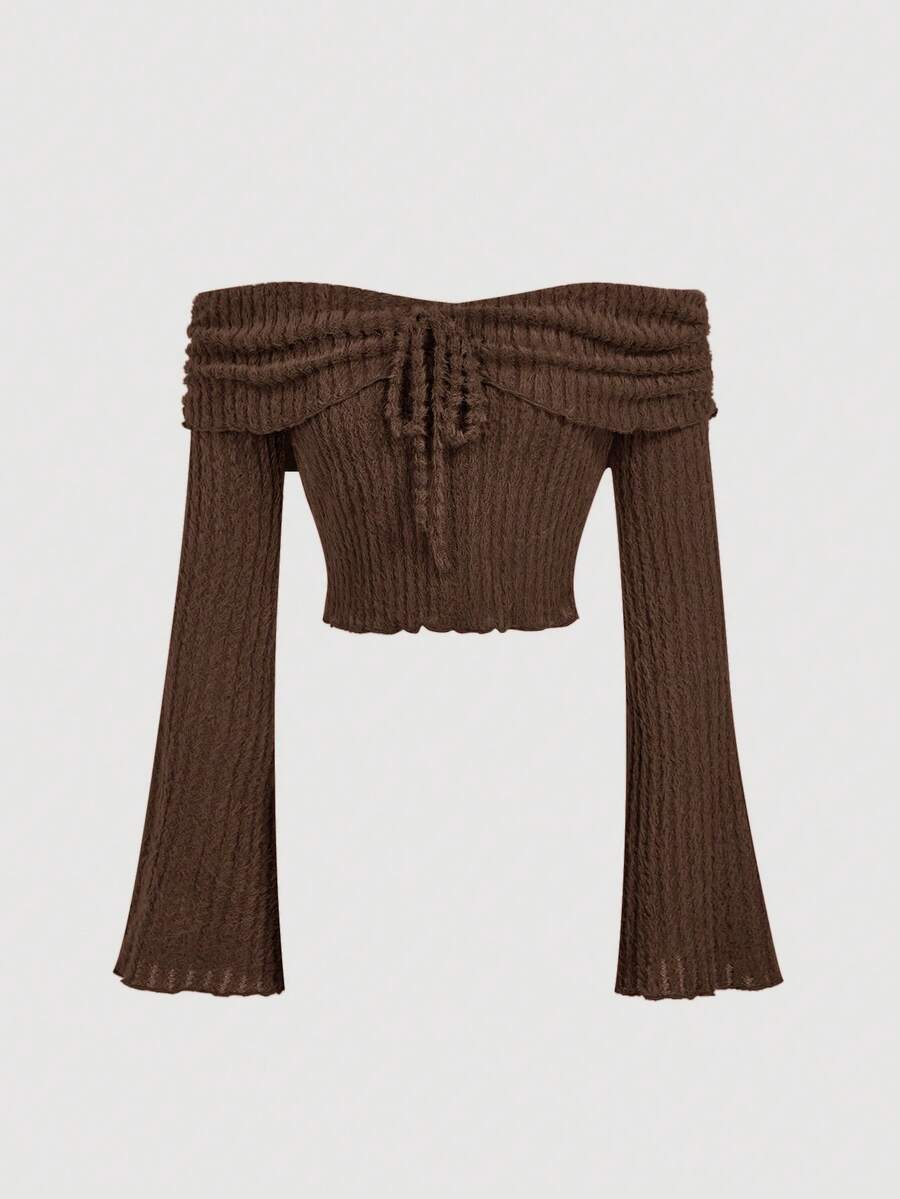 SHEIN MOD Damen Lässig Einfarbiges Off-Shoulder Top mit Glockenärmeln