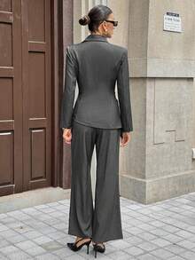 Siren Gaze Women's Fashionable Elegant Casual Lapel NeckSuit Set - Grey - View 2