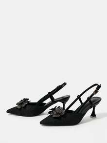 CUCCOO HITCHD Sandalias de tacón alto con punta puntiaguda y sin talón, adecuadas para la oficina y el transporte - Negro - Ver 3