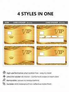 1pc/4pcs Luxury Gold VIP Pattern Stickers, Credit Card Skin Covers, PVC Anti-Fingerprint Ultra-Thin Durable Anti-Scratch Privacy Card Stickers, Suitable For Protecting Bank Cards, Transportation Cards, Campus Cards, School Supplies And Back To School DIY Fashionable Decoration - Multicolor - View 6