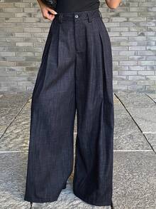 DAZY Women's Elegant Wide Leg Pants, Loose Solid Color Formal Trousers, Spring/Autumn Y2k - Blue - View 4