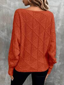 SHEIN LUNE 1pc Women's Casual Solid Color Long Sleeve Pullover Sweater - Orange - View 2