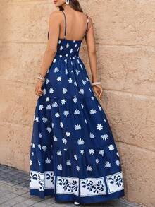 Travachic Women's Casual Vacation Plant Print Dress, Summer Beach, Christmas Party, Elegant New Year's Eve Outfits, Casual Going Out Outfits - Blue and White - View 2