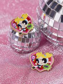 THE POWERPUFF GIRLS X SHEIN 1 Cặp bông tai họa tiết hoạt hình thời trang dễ thương, sang trọng, thích hợp cho nhiều bữa tiệc, buổi hòa nhạc/lễ hội - Vàng - Xem 1