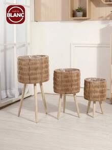 1pc Nordic Handwoven Flower Pot, Indoor/Outdoor Decor Planter For Greenery - Brown - View 3