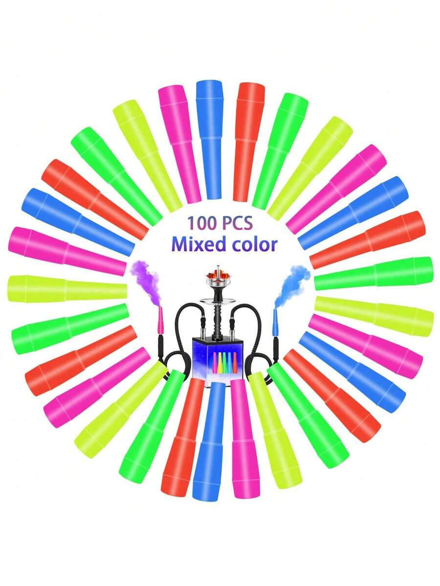 100个一次性水烟嘴，独立包装，混色，适用于大多数水烟嘴柄，塑料材质，无毛刺，礼盒包装 - 均碼 - 查看 1