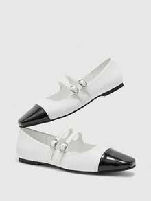CUCCOO BIZCHIC Women's Pointed Toe Contrast Color Fashionable Flat Shoes For Christmas - Black and White - View 2