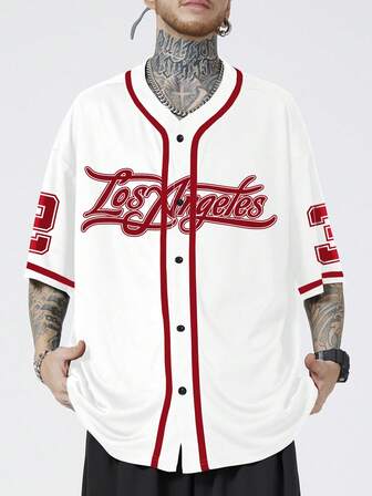 Prep Contrast Color Short Sleeve V-Neck Front Button Casual Loose Shirt