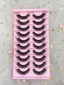 10 Pairs D Curl Russian Strip False Eyelashes Natural Look Fluffy Faux Mink Lashes Volume Wispy Long Foxy Eye Lifting Look Fake Eyelashes - Criss Cross lashes - View 2