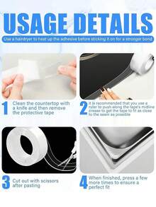 1卷防水防霉马桶密封胶条，厨房浴室自粘密封胶带，浴室防水胶带防止潮湿，厨房水槽美观接缝贴纸 - 透明 - 查看 7