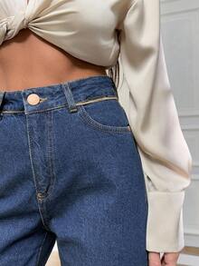 SHEIN 100%Cotton Women Casual Straight Leg Washed Denim Jeans 2000s Style  Jeans For Womem