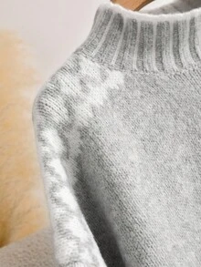 CosyJoli Plus Size Women Geometric Pattern Long Sleeve Casual Loose Pullover Sweater Women Pullover Fair Isle Sweater Gray Sweater Women Knit Sweater Mock Neck Sweater Grey Knit Sweater Women Grey Sweater Women Pullover Sweater In Fall/Winter - Grey - View 4