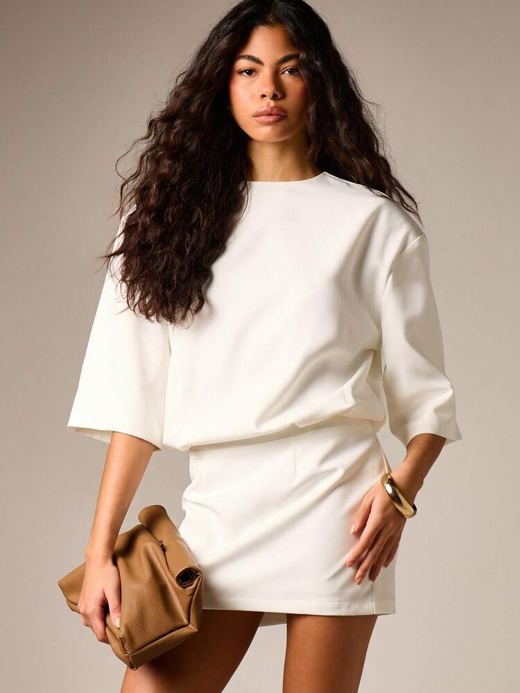 AiiRZ Dropped Waist Mini Dress With Shoulder Pads