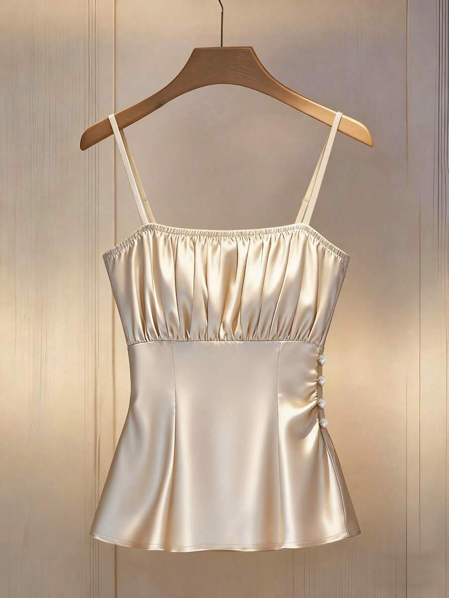 Franclia 女士时尚优雅束腰吊带背心 - 杏色 - 查看 1