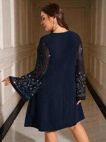 Gownix Plus Size Women Elegant Rhinestone Embellished Dress, Suitable For Autumn And Winter