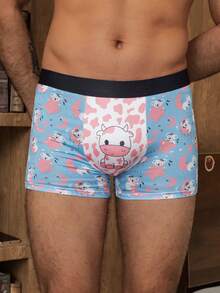 Men's Boxers Underwear With Cow Pattern - Baby Blue - View 3