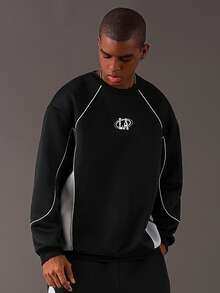 STYNVO Men's Casual Contrast Color Print Pullover Sweatshirt Mens Y2k Clothing 90s Sporty Sweater Men Mens Sweatshirts Athletic Wear Men Mens Workout Clothing - Black - View 4