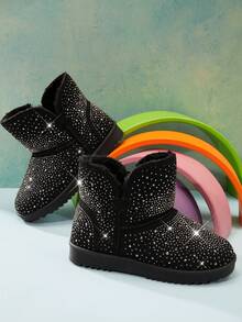 Mini mi #ShinyDreams Kids' Rhinestone Sparkle Pewter Ankle Boots – Cozy, Shiny & Princess-Ready Comfort. - Black - View 2