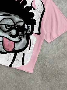 Manfinity ZONE917 Men's Street Style Funny Graphic Full Print Loose Cropped T-Shirt - Baby Pink - View 3