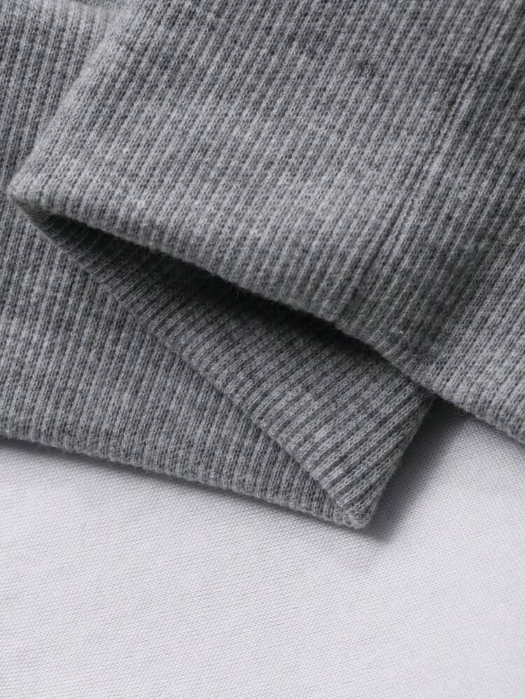 Men's Thickened Grey Letter Patch Hoodie, Autumn/Winter