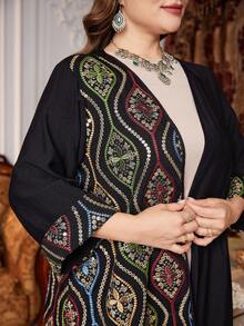 Al Najma Plus Size Women's Colorful Embroidered Loose Elegant Luxurious Arabic Abaya Robe - Black - View 4