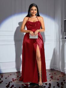 Veslaya Váy đầm thanh lịch thiết kế mới 2025 dành cho nữ, phù hợp cho lễ Phục sinh, Lễ tạ ơn, Ngày lễ tình nhân, Tiệc năm mới, Đám cưới, Thời trang cao cấp - Màu Đỏ Sâu - Xem 5