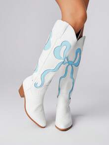 ROMWE Kawaii 女式西式镂空蝴蝶翼刺绣皮革过膝长靴，春秋季新品