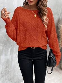 SHEIN LUNE 1pc Women's Casual Solid Color Long Sleeve Pullover Sweater - Orange - View 4