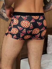 Calzoncillos Cómodos Con Estampado De Pizza Para Hombre - Negro - Ver 2