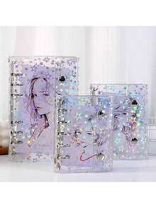 Set de classeur à anneaux transparent et coloré au format A6 A7 M5, avec couverture de classeur minimaliste à 6 anneaux, livre d'autocollants, album de timbres, colle, agenda personnalisable, journal, cahier coloré - Multicolore - Voir 9