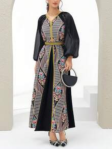 Al Najma 女士土耳其长款连衣裙和阿拉伯传统长袍 - 黑色 - 查看 6