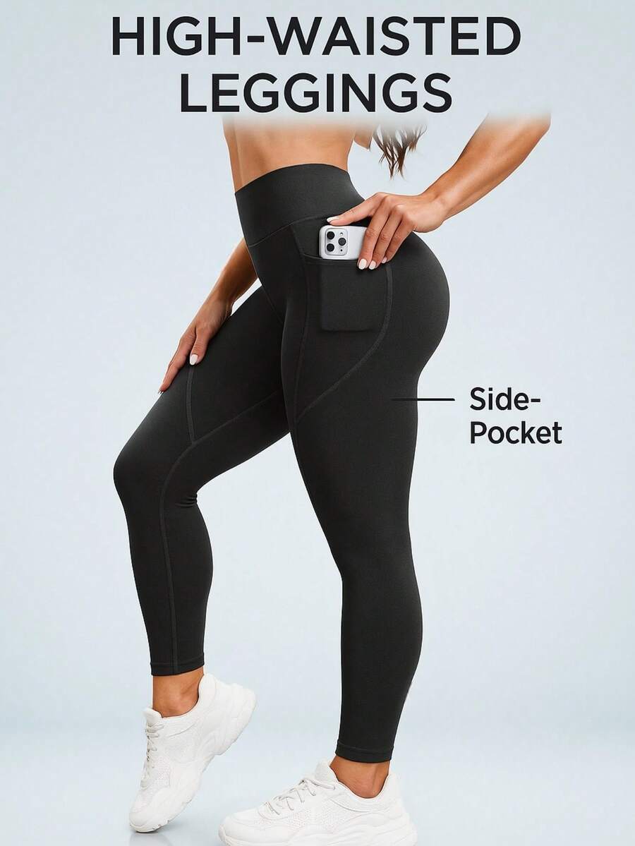 1 par de Pantalones deportivos de yoga sin costuras para mujer , con un diseño ajustado que realza las curvas de los glúteos, adecuados para el uso diario, el entrenamiento físico y las actividades deportivas. - Negro 15CK - Ver 1