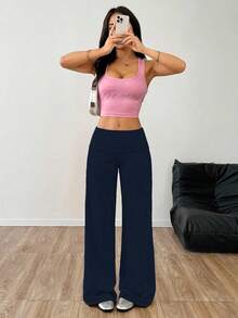 SHEIN EZwear 大码女式海军蓝休闲宽松裤 - 藏蓝色 - 查看 4