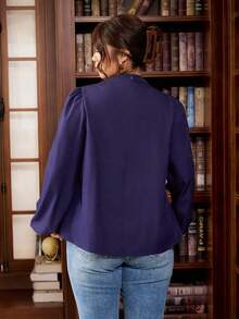 Vionelle Áo cánh dài tay rộng xếp ly thanh lịch dành cho nữ cỡ lớn, mùa thu/đông - Màu tím  Violet - Xem 2