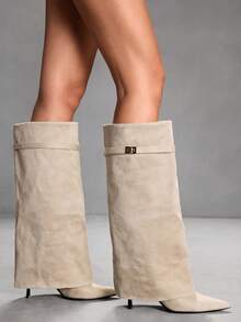 CUCCOO SZL 女士时尚百搭尖头过膝高跟靴 - 杏色 - 查看 8