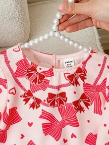 SHEIN 浅粉色连体祈祷长袍，长袖连衣裙，通体饰有蝴蝶结印花。这款女婴休闲V领宽松传统长袖阿拉伯连衣裙适合春夏穿着，优雅长袖连衣裙，女婴祈祷长袍，舒适易穿，休闲百搭，端庄卡夫坦长袍。 - 藍色 - 查看 2