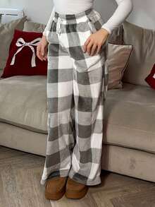 Bethéva Women's Fall/Winter Streetwear Going Out Vintage Back To School Casual Front Tie Plaid Pocket Trousers With Fleece - Multicolor - View 6