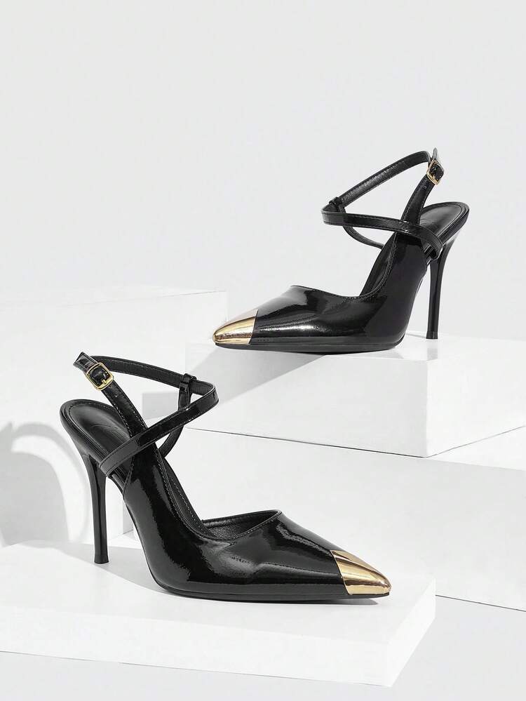 CUCCOO SZL Sexy Fashion Pointed Toe Metal Buckle Stiletto High Heel Backless Sandals, Sexy Party Nightclub Ladies High Heel Pumps For Christmas