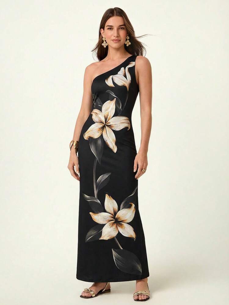 CAJUNI Vestido Floral Sem Mangas Feminino, Elegante - Preto - Visão 7