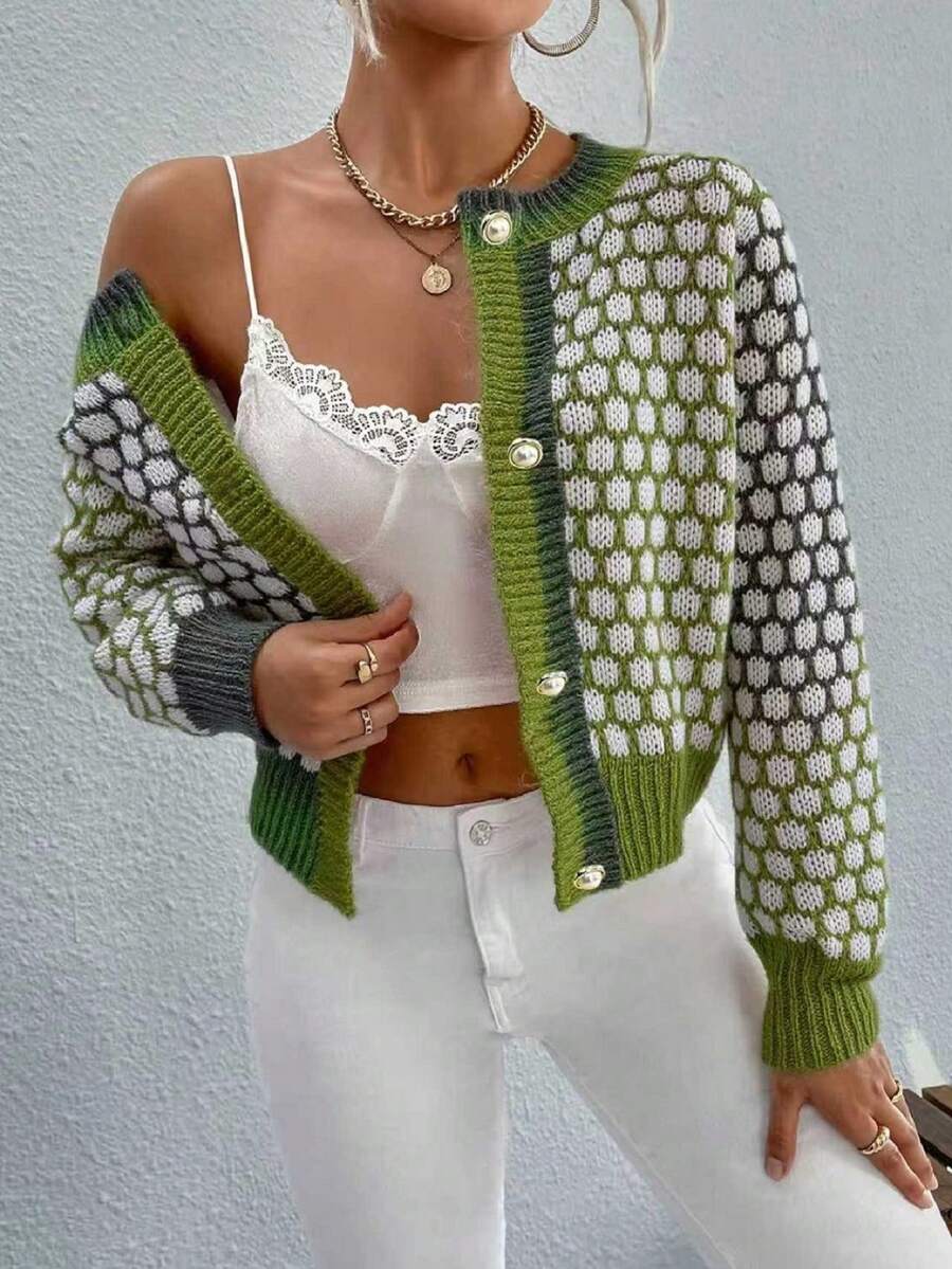 Franclia Áo len cardigan dài tay sợi pha trộn dành cho nữ (Màu len ngẫu nhiên) - Nhiều màu - Xem 1
