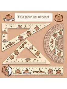 4pcs/Set Capybara Acrylic Ruler Set: High-Quality Protractors, Rulers, And Compasses - Perfect For Schools Or Offices - Make Your Workspace Full Of Fun! Back To School - Multicolor - View 6