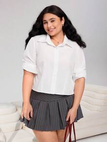 Solflare 大码休闲纯色长袖衬衫 - 白色 - 查看 6