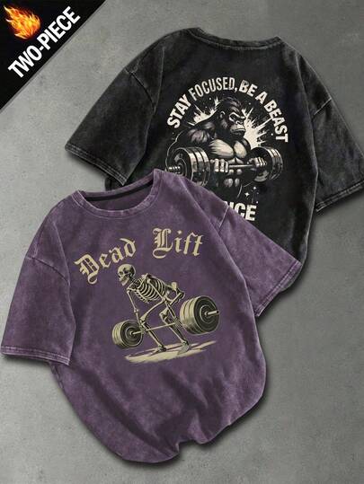 Sport MetroGents Camiseta deportiva de manga corta con cuello redondo y estampado minimalista para hombres